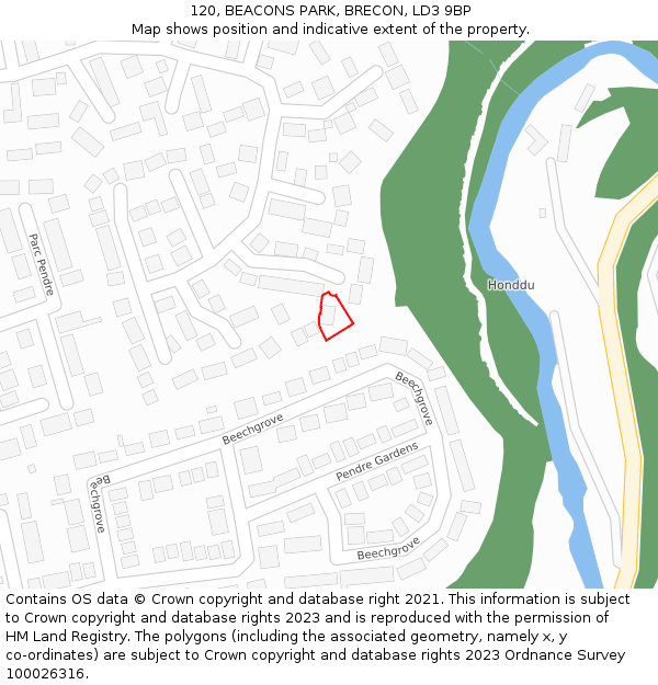 120, BEACONS PARK, BRECON, LD3 9BP: Location map and indicative extent of plot