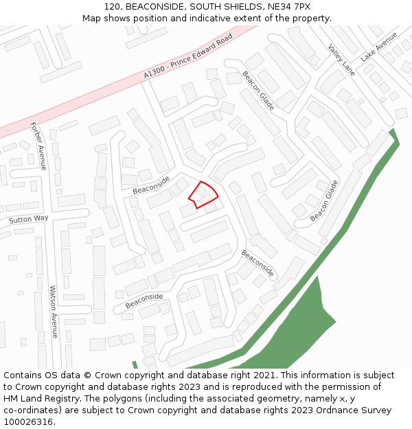 120, BEACONSIDE, SOUTH SHIELDS, NE34 7PX: Location map and indicative extent of plot