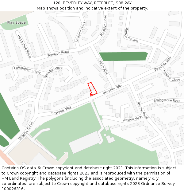 120, BEVERLEY WAY, PETERLEE, SR8 2AY: Location map and indicative extent of plot