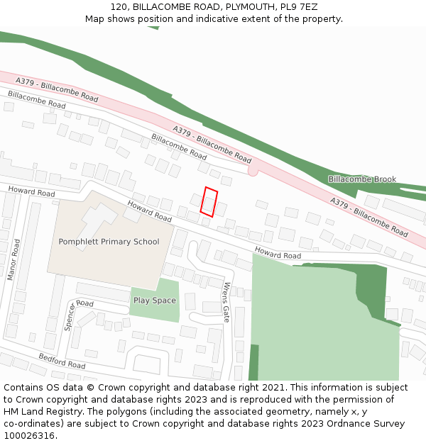 120, BILLACOMBE ROAD, PLYMOUTH, PL9 7EZ: Location map and indicative extent of plot