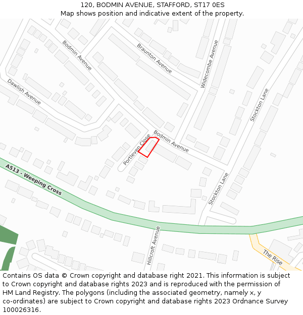 120, BODMIN AVENUE, STAFFORD, ST17 0ES: Location map and indicative extent of plot