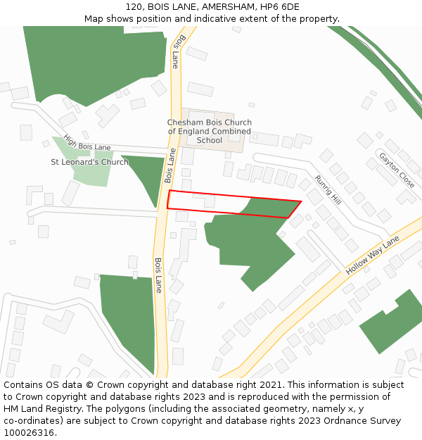 120, BOIS LANE, AMERSHAM, HP6 6DE: Location map and indicative extent of plot