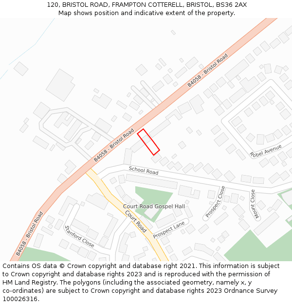 120, BRISTOL ROAD, FRAMPTON COTTERELL, BRISTOL, BS36 2AX: Location map and indicative extent of plot