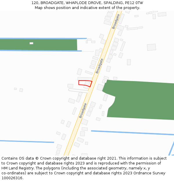 120, BROADGATE, WHAPLODE DROVE, SPALDING, PE12 0TW: Location map and indicative extent of plot