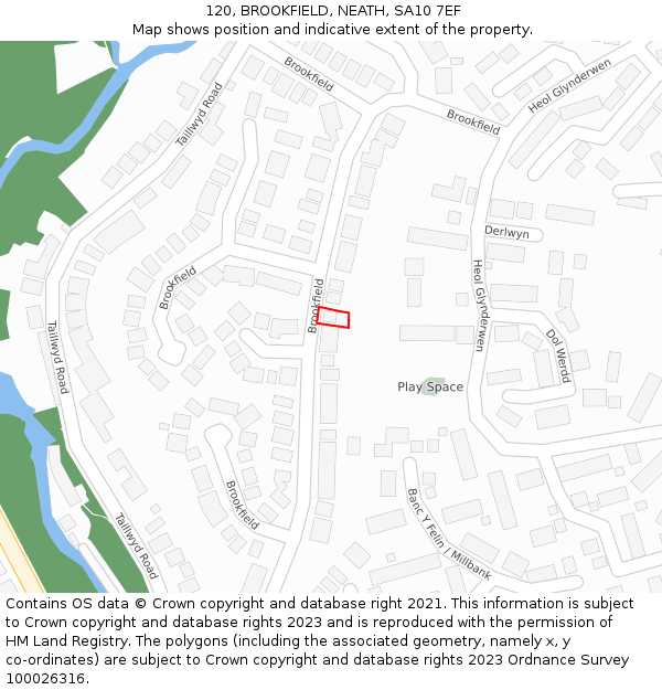 120, BROOKFIELD, NEATH, SA10 7EF: Location map and indicative extent of plot