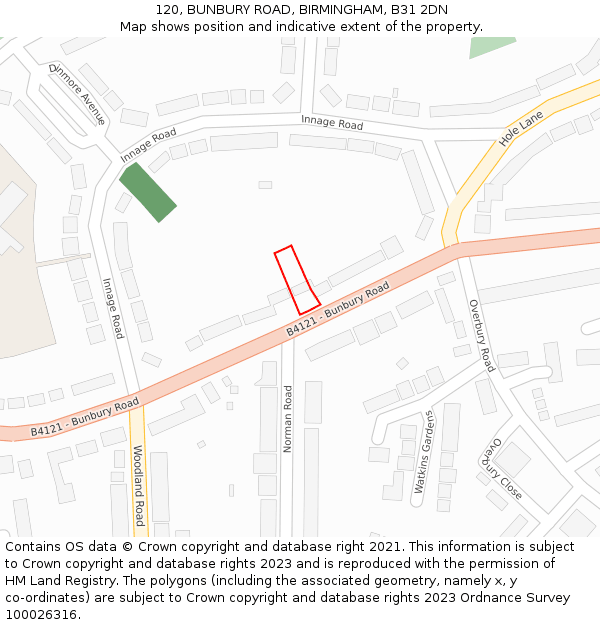 120, BUNBURY ROAD, BIRMINGHAM, B31 2DN: Location map and indicative extent of plot