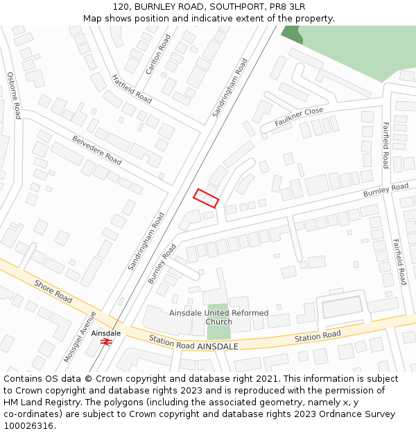 120, BURNLEY ROAD, SOUTHPORT, PR8 3LR: Location map and indicative extent of plot