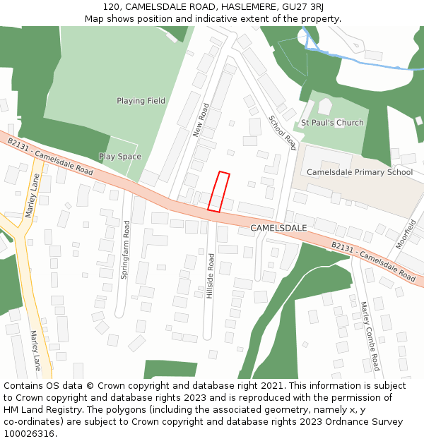 120, CAMELSDALE ROAD, HASLEMERE, GU27 3RJ: Location map and indicative extent of plot