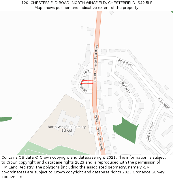120, CHESTERFIELD ROAD, NORTH WINGFIELD, CHESTERFIELD, S42 5LE: Location map and indicative extent of plot