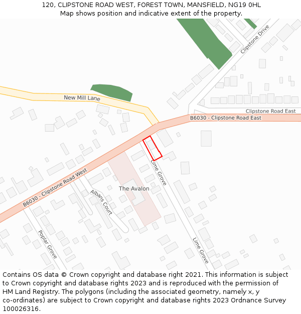 120, CLIPSTONE ROAD WEST, FOREST TOWN, MANSFIELD, NG19 0HL: Location map and indicative extent of plot