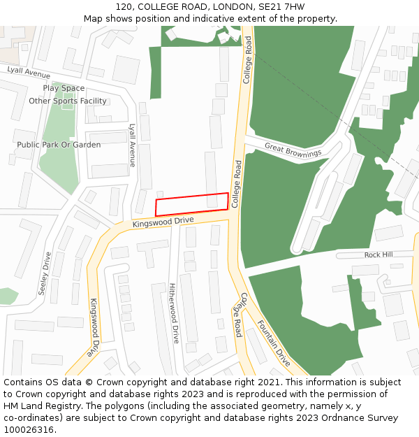 120, COLLEGE ROAD, LONDON, SE21 7HW: Location map and indicative extent of plot