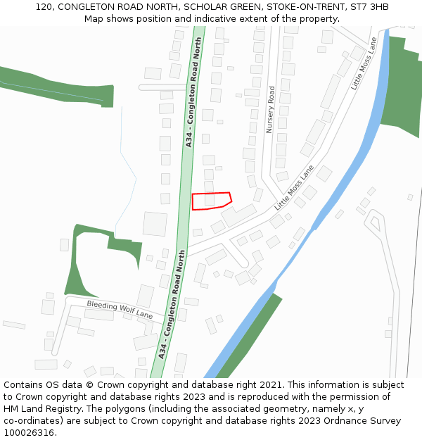 120, CONGLETON ROAD NORTH, SCHOLAR GREEN, STOKE-ON-TRENT, ST7 3HB: Location map and indicative extent of plot