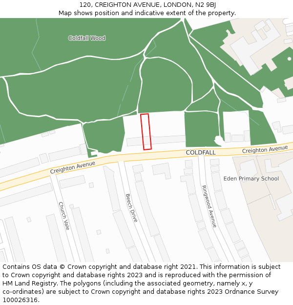 120, CREIGHTON AVENUE, LONDON, N2 9BJ: Location map and indicative extent of plot