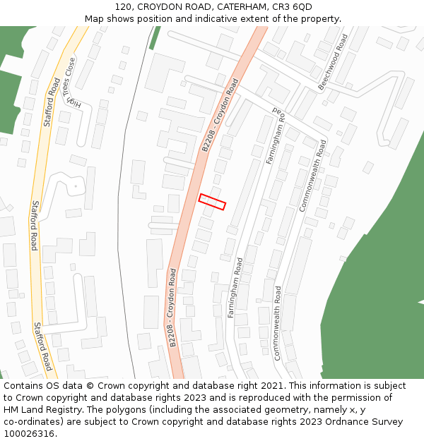 120, CROYDON ROAD, CATERHAM, CR3 6QD: Location map and indicative extent of plot