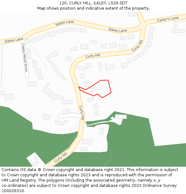 120, CURLY HILL, ILKLEY, LS29 0DT: Location map and indicative extent of plot