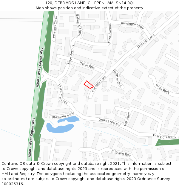 120, DERRIADS LANE, CHIPPENHAM, SN14 0QL: Location map and indicative extent of plot