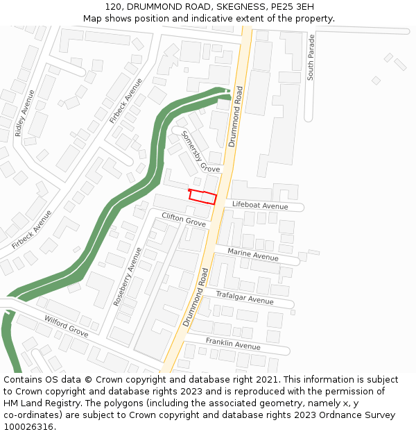 120, DRUMMOND ROAD, SKEGNESS, PE25 3EH: Location map and indicative extent of plot