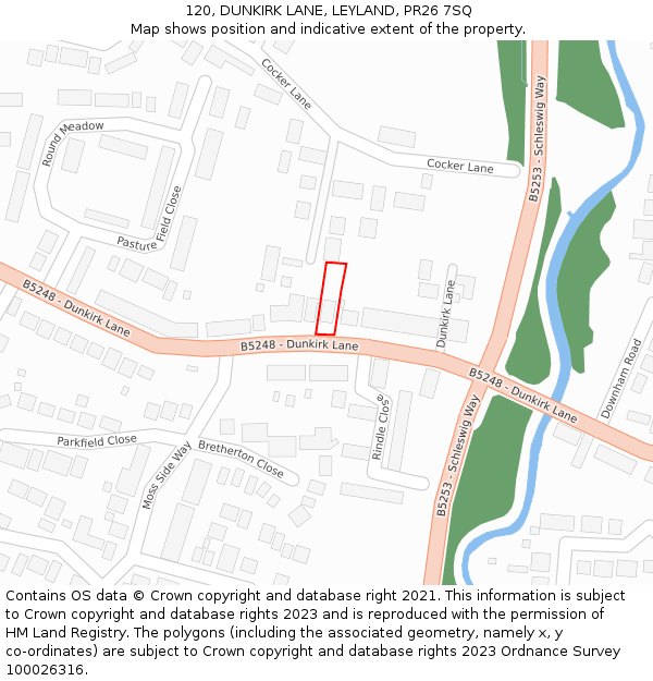 120, DUNKIRK LANE, LEYLAND, PR26 7SQ: Location map and indicative extent of plot