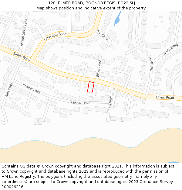 120, ELMER ROAD, BOGNOR REGIS, PO22 6LJ: Location map and indicative extent of plot