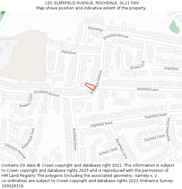 120, ELMSFIELD AVENUE, ROCHDALE, OL11 5XN: Location map and indicative extent of plot