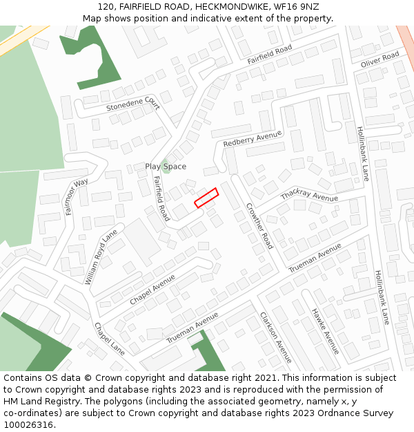 120, FAIRFIELD ROAD, HECKMONDWIKE, WF16 9NZ: Location map and indicative extent of plot