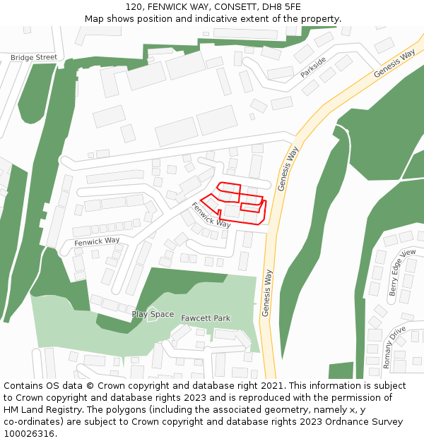 120, FENWICK WAY, CONSETT, DH8 5FE: Location map and indicative extent of plot
