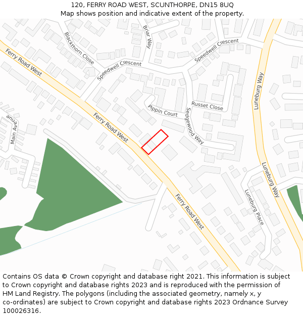 120, FERRY ROAD WEST, SCUNTHORPE, DN15 8UQ: Location map and indicative extent of plot