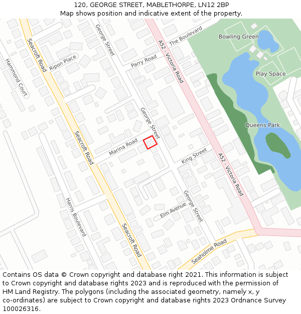 120, GEORGE STREET, MABLETHORPE, LN12 2BP: Location map and indicative extent of plot