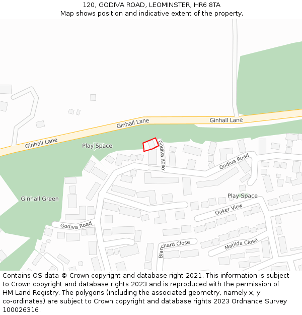 120, GODIVA ROAD, LEOMINSTER, HR6 8TA: Location map and indicative extent of plot