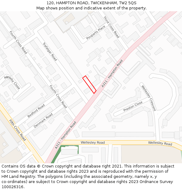 120, HAMPTON ROAD, TWICKENHAM, TW2 5QS: Location map and indicative extent of plot