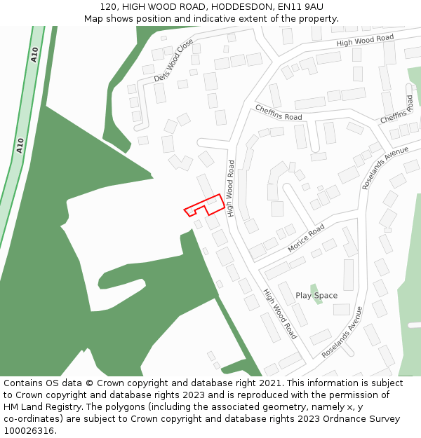 120, HIGH WOOD ROAD, HODDESDON, EN11 9AU: Location map and indicative extent of plot