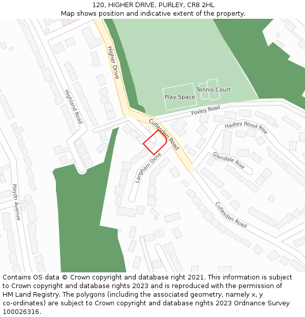 120, HIGHER DRIVE, PURLEY, CR8 2HL: Location map and indicative extent of plot
