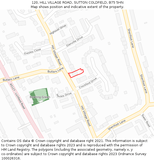 120, HILL VILLAGE ROAD, SUTTON COLDFIELD, B75 5HN: Location map and indicative extent of plot