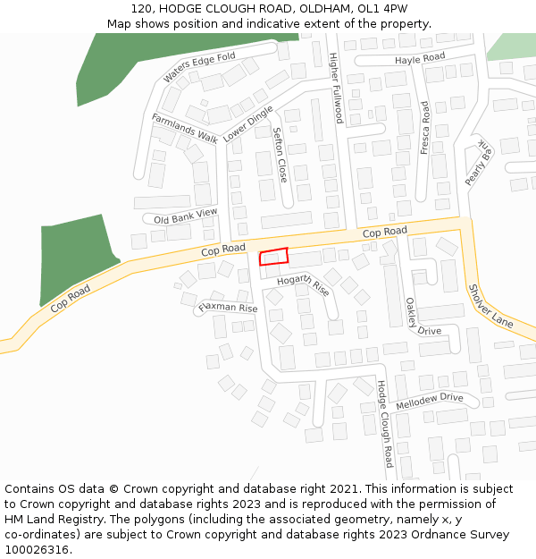 120, HODGE CLOUGH ROAD, OLDHAM, OL1 4PW: Location map and indicative extent of plot