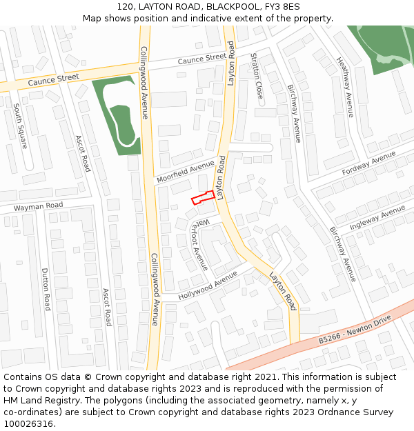 120, LAYTON ROAD, BLACKPOOL, FY3 8ES: Location map and indicative extent of plot