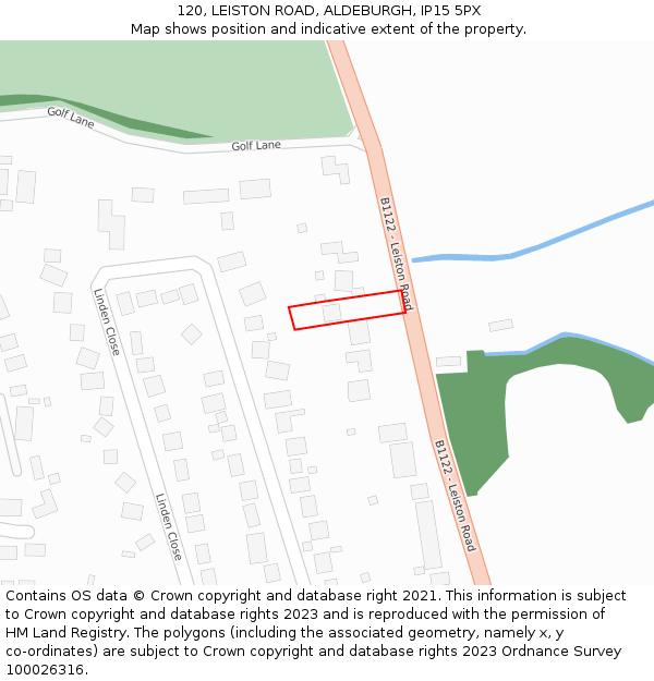 120, LEISTON ROAD, ALDEBURGH, IP15 5PX: Location map and indicative extent of plot
