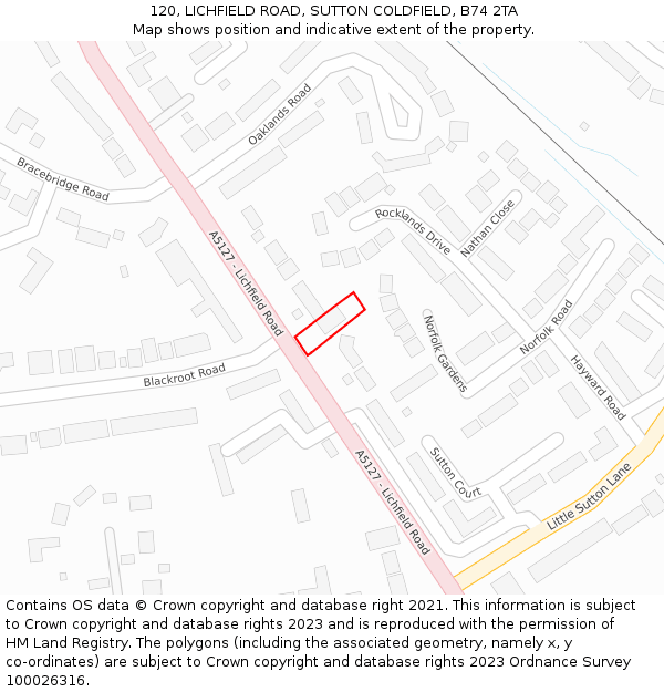120, LICHFIELD ROAD, SUTTON COLDFIELD, B74 2TA: Location map and indicative extent of plot