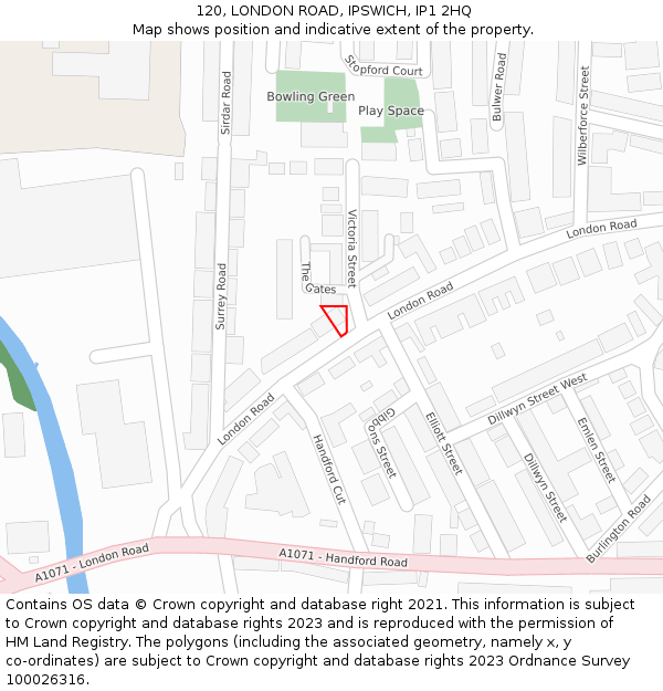 120, LONDON ROAD, IPSWICH, IP1 2HQ: Location map and indicative extent of plot