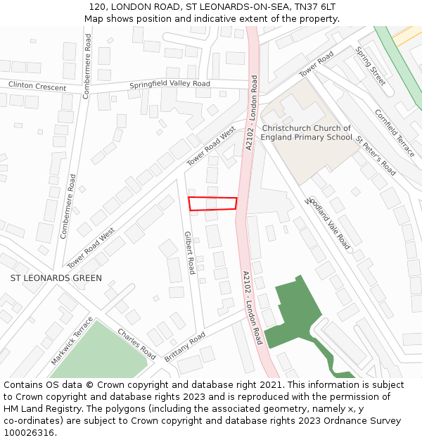 120, LONDON ROAD, ST LEONARDS-ON-SEA, TN37 6LT: Location map and indicative extent of plot