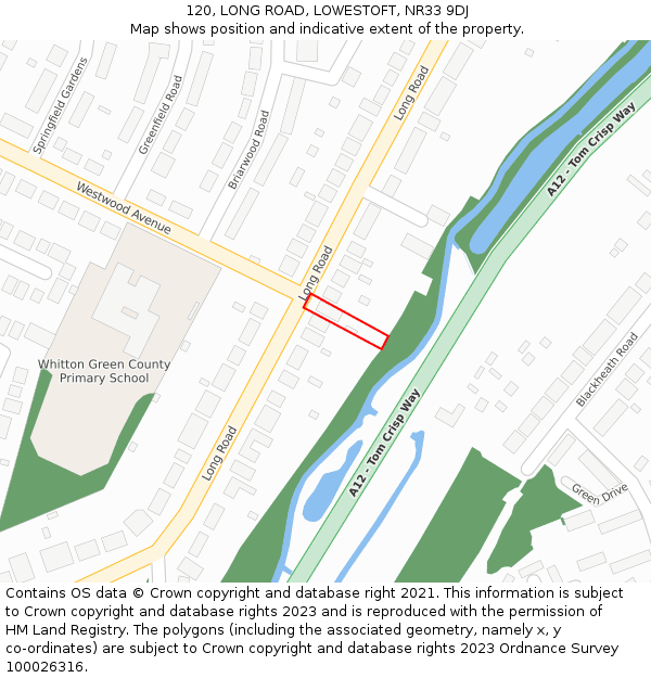 120, LONG ROAD, LOWESTOFT, NR33 9DJ: Location map and indicative extent of plot
