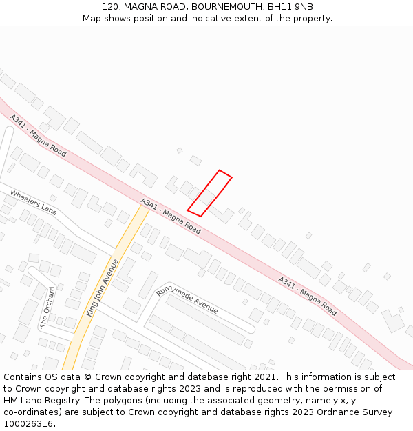120, MAGNA ROAD, BOURNEMOUTH, BH11 9NB: Location map and indicative extent of plot