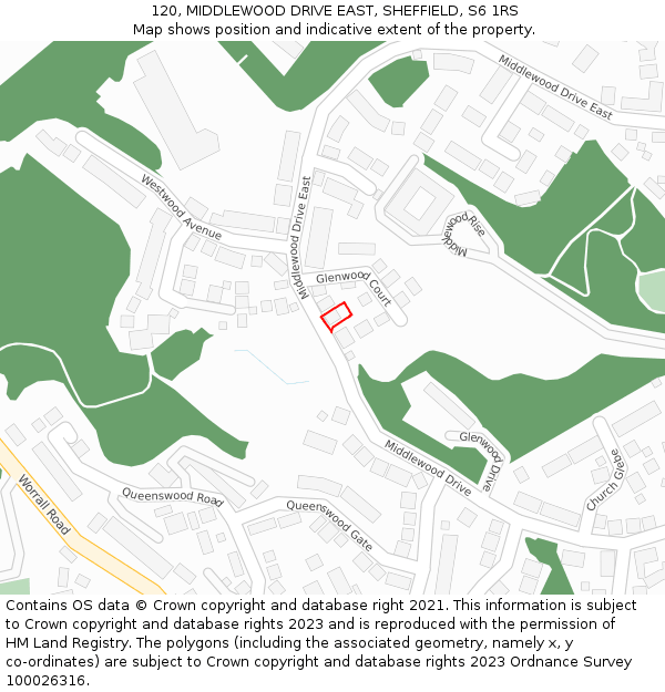 120, MIDDLEWOOD DRIVE EAST, SHEFFIELD, S6 1RS: Location map and indicative extent of plot