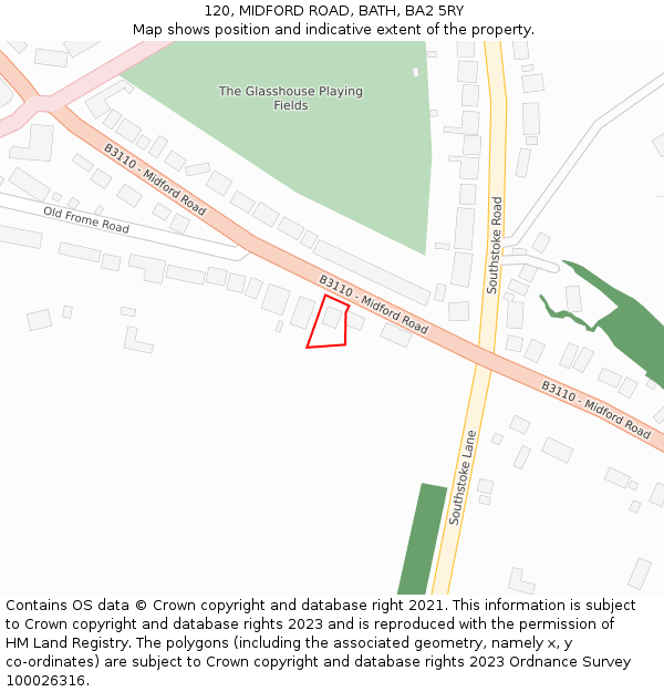 120, MIDFORD ROAD, BATH, BA2 5RY: Location map and indicative extent of plot