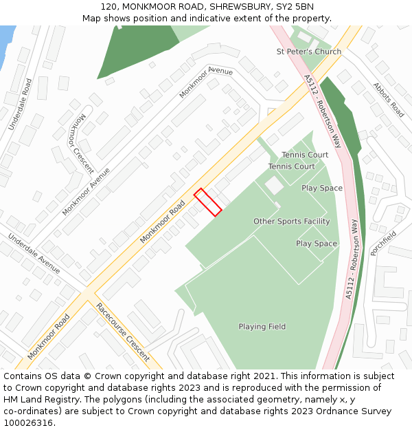 120, MONKMOOR ROAD, SHREWSBURY, SY2 5BN: Location map and indicative extent of plot