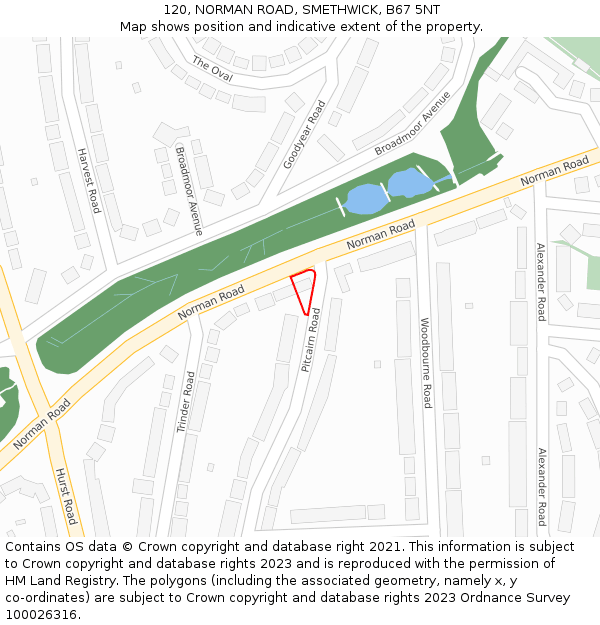 120, NORMAN ROAD, SMETHWICK, B67 5NT: Location map and indicative extent of plot