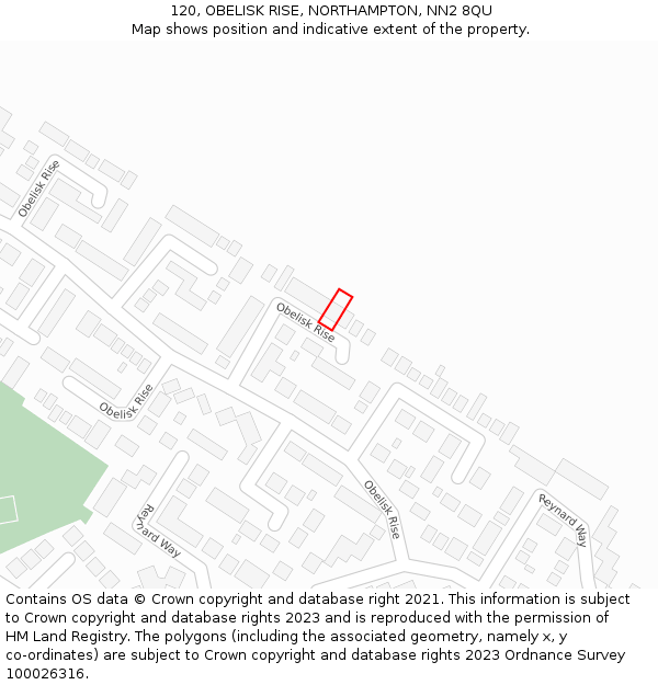 120, OBELISK RISE, NORTHAMPTON, NN2 8QU: Location map and indicative extent of plot