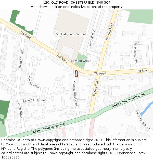 120, OLD ROAD, CHESTERFIELD, S40 3QP: Location map and indicative extent of plot