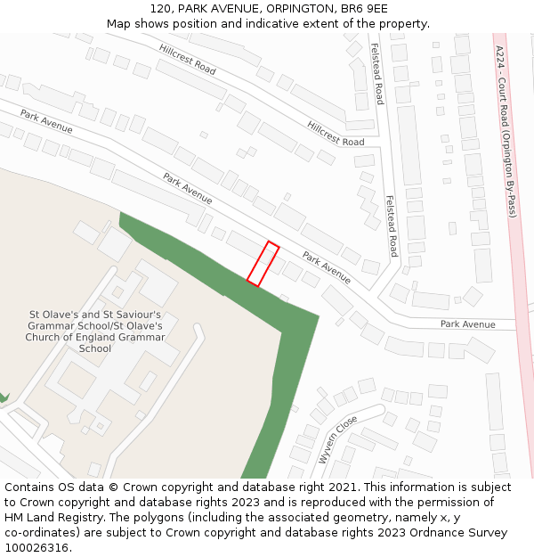 120, PARK AVENUE, ORPINGTON, BR6 9EE: Location map and indicative extent of plot