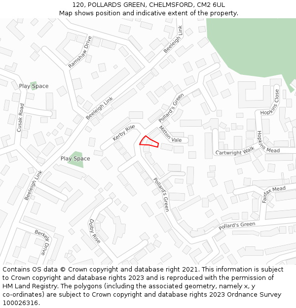 120, POLLARDS GREEN, CHELMSFORD, CM2 6UL: Location map and indicative extent of plot