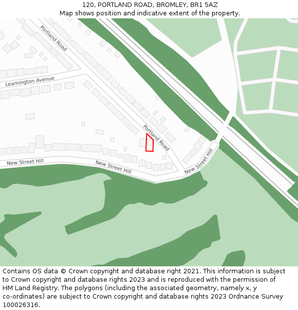 120, PORTLAND ROAD, BROMLEY, BR1 5AZ: Location map and indicative extent of plot
